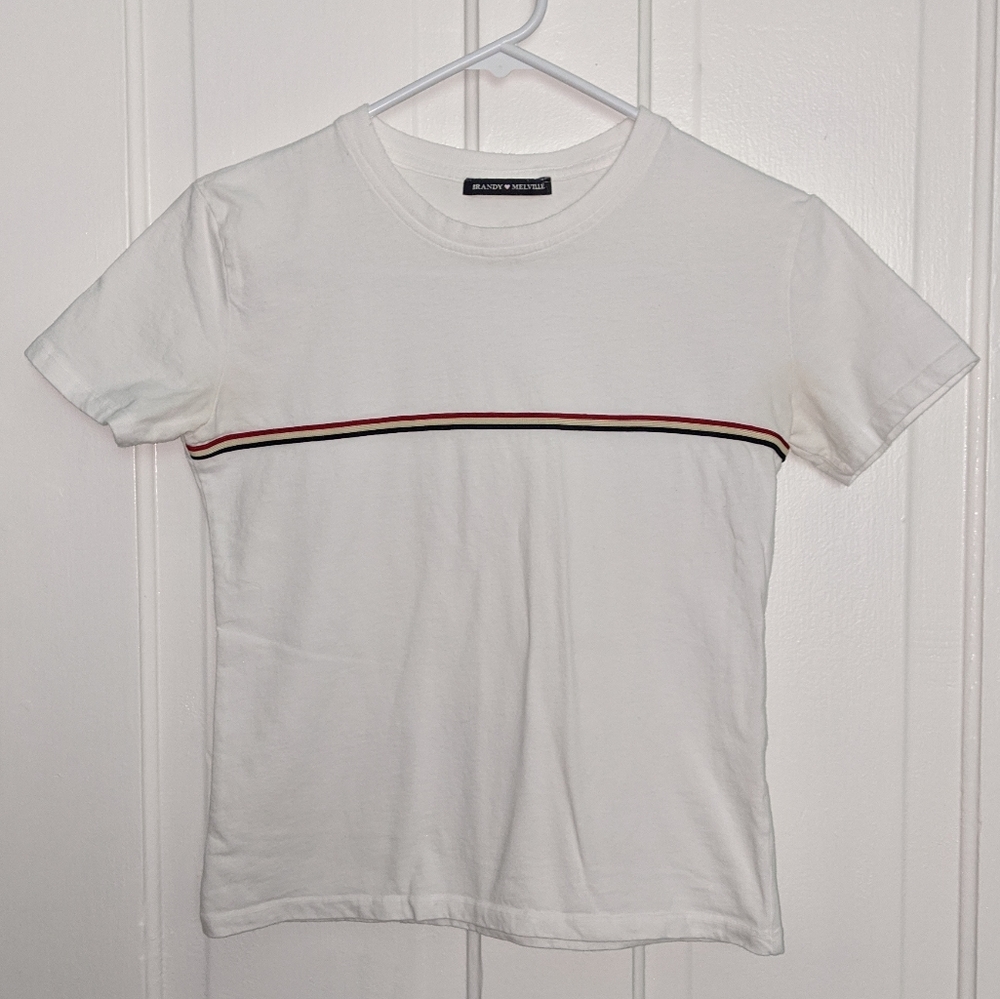 White Brandy Melville Short sleeve Tee with Stripe